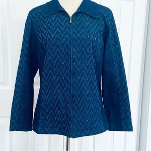 Alfred Dunner Full Zip Mixed Media Denim Jacket w/ Gold Mini Studs Womens Sz 12